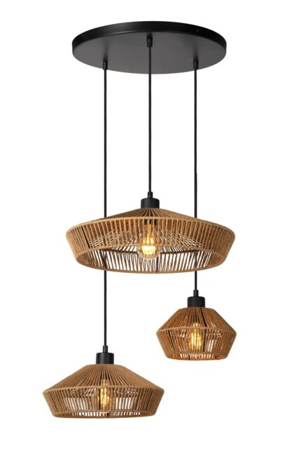 Lucide 'YUNKAI' Dimmable Stylish Adjustable Cluster Pendant Light 3xE27 in Brown - image 1