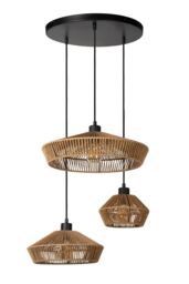 Lucide 'YUNKAI' Dimmable Stylish Adjustable Cluster Pendant Light 3xE27 in Brown - thumbnail 2