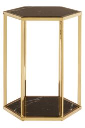 Orsina Black & Silver End Table, Small Side Table By Couch, Settee Side Table, Black Marble Top Sofa Side Table in Gold