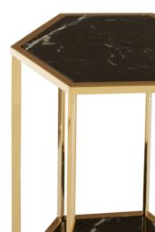 Orsina Black & Silver End Table, Small Side Table By Couch, Settee Side Table, Black Marble Top Sofa Side Table in Gold - thumbnail 6