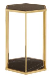 Orsina Black & Silver End Table, Small Side Table By Couch, Settee Side Table, Black Marble Top Sofa Side Table in Gold - thumbnail 4