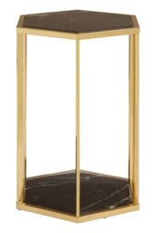Orsina Black & Silver End Table, Small Side Table By Couch, Settee Side Table, Black Marble Top Sofa Side Table in Gold - thumbnail 3
