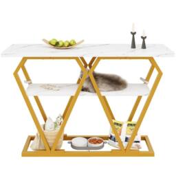 BTM Console Table 120x29.5x80cm, Wooden Table with Marble-Look Top in Gold - Size: 120x29.5x80 cm - thumbnail 9