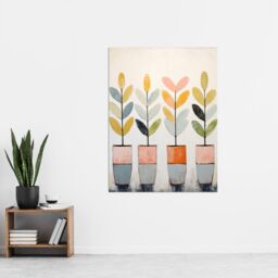"Artery8 Wall Art Print Plant Pots Simple Pastel Colour Oil Painting Bright Pink Green Blue Boho Artwork Poster - Size: W24"" x H32""" - thumbnail 2