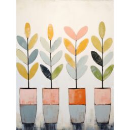 "Artery8 Wall Art Print Plant Pots Simple Pastel Colour Oil Painting Bright Pink Green Blue Boho Artwork Poster - Size: W24"" x H32""" - thumbnail 1