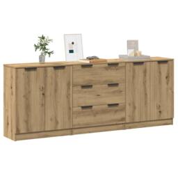 Berkfield Home Sideboards 3 pcs Artisan Oak 60x30x70 cm Engineered Wood in Brown - Size: 60 x 30 x 70 cm - thumbnail 2