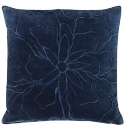Furn Angeles Floral Pleating Velvet Cushion in Navy