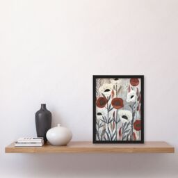 "Artery8 Red White Poppy Flower Field Floral Watercolour Framed Art Print - Size: W12"" x H16""" - thumbnail 4