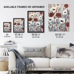 "Artery8 Red White Poppy Flower Field Floral Watercolour Framed Art Print - Size: W12"" x H16""" - thumbnail 3