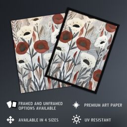 "Artery8 Red White Poppy Flower Field Floral Watercolour Framed Art Print - Size: W12"" x H16""" - thumbnail 2