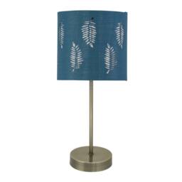 First Choice Lighting Antique Brass Stick Table Lamp with Teal Fern Cut Out Shade in Bronze