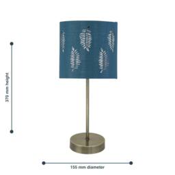 First Choice Lighting Antique Brass Stick Table Lamp with Teal Fern Cut Out Shade in Bronze - thumbnail 7