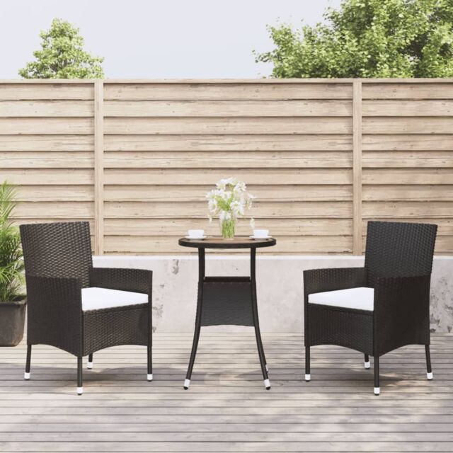 Berkfield Home 3 Piece Garden Bistro Set with Cushions Black Poly Rattan - image 1