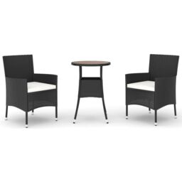 Berkfield Home 3 Piece Garden Bistro Set with Cushions Black Poly Rattan - thumbnail 2