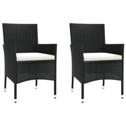 Berkfield Home 3 Piece Garden Bistro Set with Cushions Black Poly Rattan - thumbnail 4