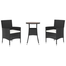 Berkfield Home 3 Piece Garden Bistro Set with Cushions Black Poly Rattan - thumbnail 3