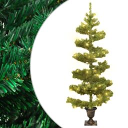 Berkfield Home Swirl Pre-lit Christmas Tree with Pot Green 120 cm PVC - thumbnail 1