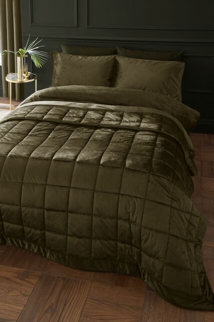 Catherine Lansfield 'Kingsley Matt Velvet' Quilted Bedspread in Olive - image 1