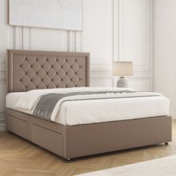 "BSSPOKE Nova Divan Bed Set Plush 24"" Headboard & 2Drawers Same Side &Mattress in Bronze - Size: King" - thumbnail 3