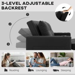 ERGOVEXA Two-Seater Pull-Out Sofa Bed, Black - thumbnail 5