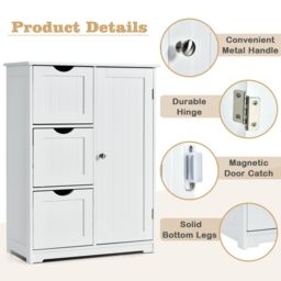 Costway Bathroom Floor Cabinet Storage Cupboard Organizer W/Adjustable Shelf & 3 Drawers in White - thumbnail 4
