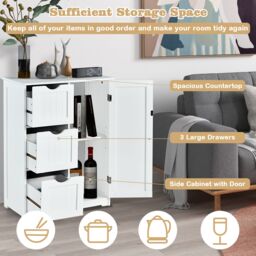Costway Bathroom Floor Cabinet Storage Cupboard Organizer W/Adjustable Shelf & 3 Drawers in White - thumbnail 6