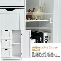 Costway Bathroom Floor Cabinet Storage Cupboard Organizer W/Adjustable Shelf & 3 Drawers in White - thumbnail 3
