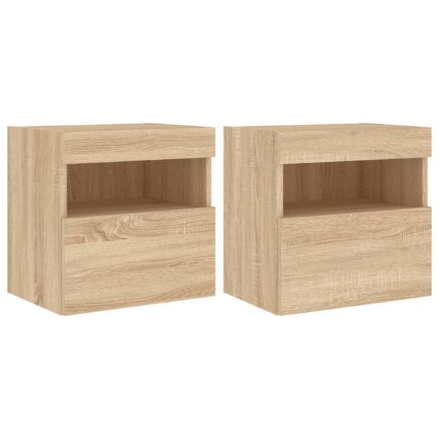 Berkfield Home TV Wall Cabinets with LED Lights 2 pcs Sonoma Oak 40x30x40 cm in Light Brown - Size: 40 x 30 x 40 cm - image 1