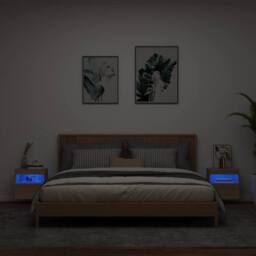 Berkfield Home TV Wall Cabinets with LED Lights 2 pcs Sonoma Oak 40x30x40 cm in Light Brown - Size: 40 x 30 x 40 cm - thumbnail 3