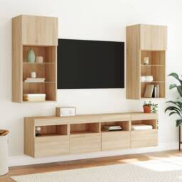 Berkfield Home TV Wall Cabinets with LED Lights 2 pcs Sonoma Oak 40x30x40 cm in Light Brown - Size: 40 x 30 x 40 cm - thumbnail 5