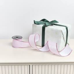 Melody Maison Large Pink & White Diagonal Striped Wired Ribbon Garland - 270m - thumbnail 6