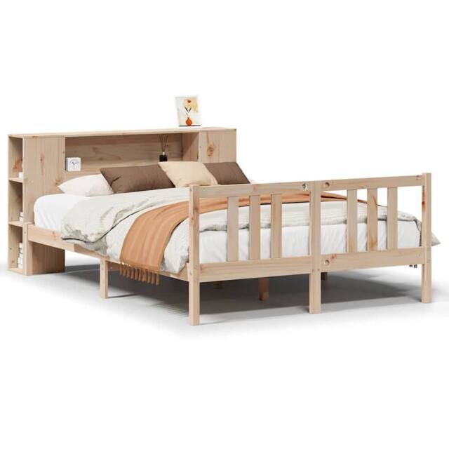 Berkfield Home Bookcase Bed without Mattress 135x190cm Solid Wood Pine in Brown - Size: 135x190 cm - image 1