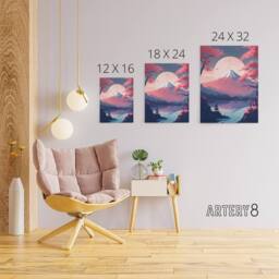 "Artery8 Mount Fuji Lake & Cherry Blossom Trees Canvas Wall Art Print in Pink - Size: W18"" x H24""" - thumbnail 4