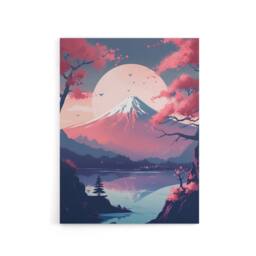 "Artery8 Mount Fuji Lake & Cherry Blossom Trees Canvas Wall Art Print in Pink - Size: W18"" x H24""" - thumbnail 1