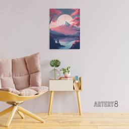 "Artery8 Mount Fuji Lake & Cherry Blossom Trees Canvas Wall Art Print in Pink - Size: W18"" x H24""" - thumbnail 3
