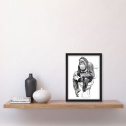 Artery8 Orangutan Ape On Toilet Funny Black White Drawing Framed Art Print - Size: A4 - thumbnail 4