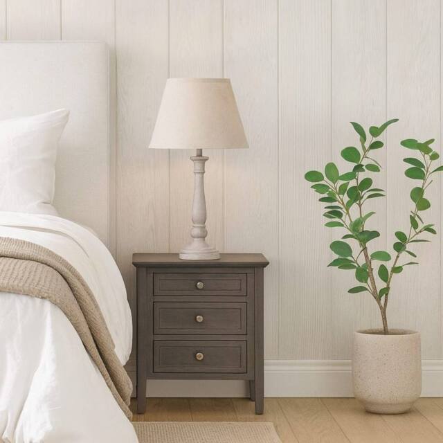 Wyld Haus Piana Slim Natural Wooden Effect Table Lamp with Linen Shade in Cream - Size: Small - image 1