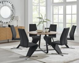 FurnitureboxUK Santorini Brown Wood Effect Dining Table & 6 Willow Chairs in Black