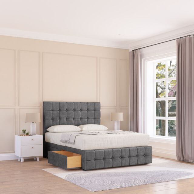 "Sloomy Berlin Divan Bed Base No Drawers 12"" Footboard & 54"" Floor Standing Headboard in Dark Grey - Size: Small Single" - image 1
