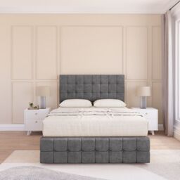 "Sloomy Berlin Divan Bed Base No Drawers 12"" Footboard & 54"" Floor Standing Headboard in Dark Grey - Size: Small Single" - thumbnail 2