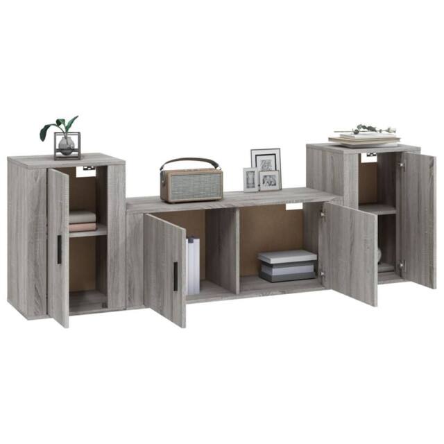 Berkfield Home Classic 3 Piece TV Cabinet Set Grey Sonoma Engineered Wood - image 1