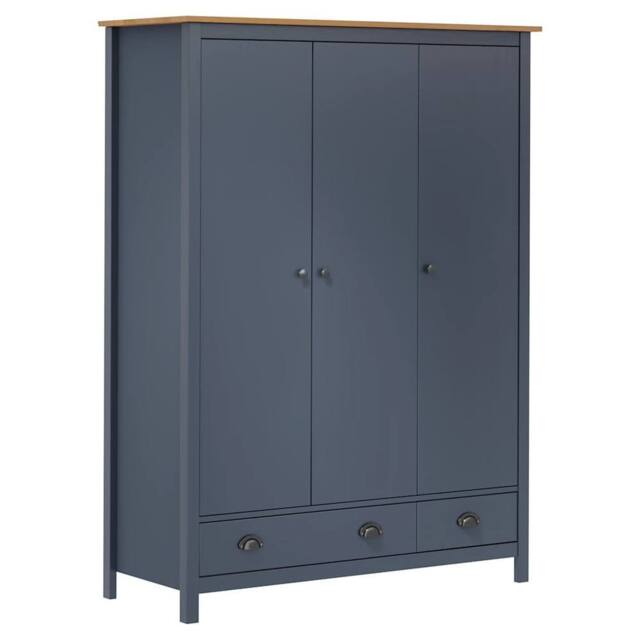Berkfield Home 3-Door Wardrobe Hill Grey 127x50x170 cm Solid Pine Wood in Dark Navy - Size: 127 x 50 x 170 cm - image 1