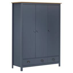 Berkfield Home 3-Door Wardrobe Hill Grey 127x50x170 cm Solid Pine Wood in Dark Navy - Size: 127 x 50 x 170 cm