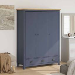 Berkfield Home 3-Door Wardrobe Hill Grey 127x50x170 cm Solid Pine Wood in Dark Navy - Size: 127 x 50 x 170 cm - thumbnail 2
