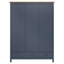 Berkfield Home 3-Door Wardrobe Hill Grey 127x50x170 cm Solid Pine Wood in Dark Navy - Size: 127 x 50 x 170 cm - thumbnail 3