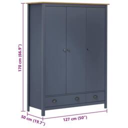 Berkfield Home 3-Door Wardrobe Hill Grey 127x50x170 cm Solid Pine Wood in Dark Navy - Size: 127 x 50 x 170 cm - thumbnail 8