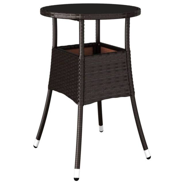 Berkfield Home Garden Table Ã˜60x75 cm Tempered Glass & Poly Rattan Brown - Size: 60x75 cm - image 1