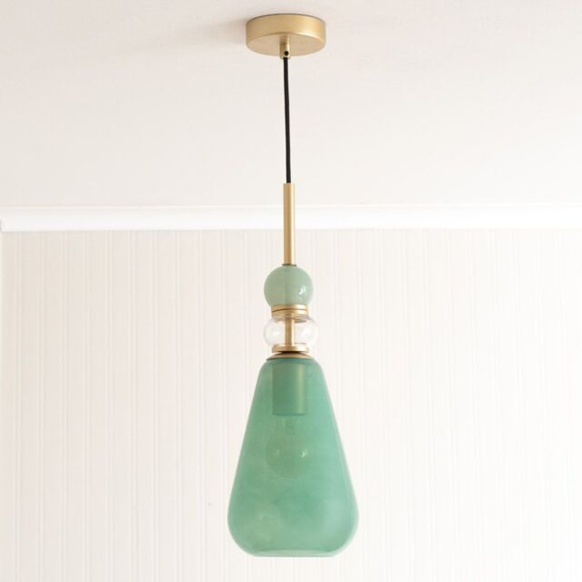 ValueLights Anastasia Green Glass Stacked Gold Detail Ceiling Pendant Light - image 1