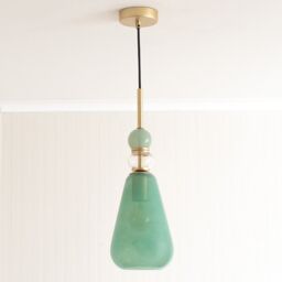 ValueLights Anastasia Green Glass Stacked Gold Detail Ceiling Pendant Light