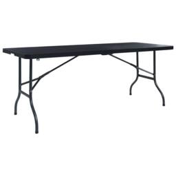 Berkfield Home Durable Folding Garden Table Black 180x75x72 cm HDPE Imitation Rattan - Size: 180 x 75 x 72 cm - thumbnail 2